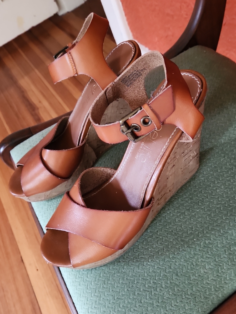 "Sweet Life" By Dolce Vita Cognac Leather Cork Wedge Sandals